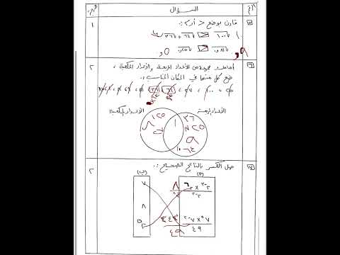 اختبار رياضيات الوحدة الاولى للصف الثامن الفصل الاول 