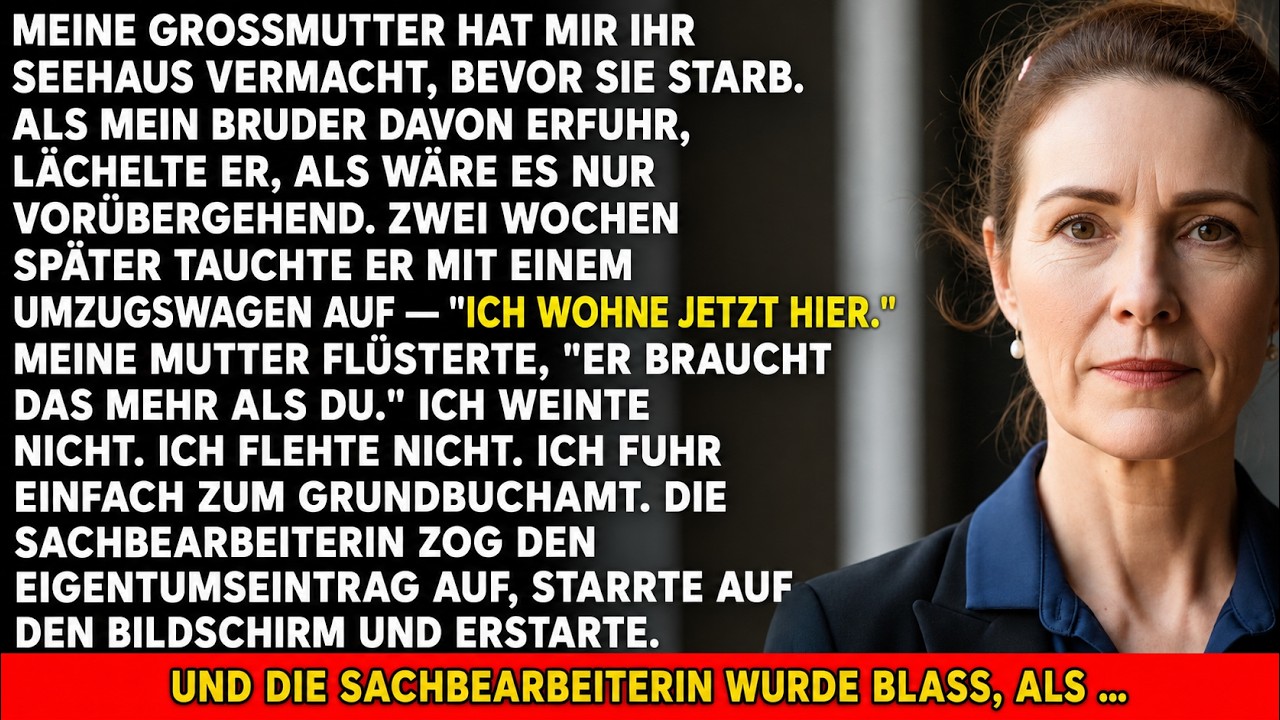 Ich kam nach Hause und sah den Umzugswagen vor dem Haus meiner Großmutter stehen. Fremde Männer trugen ihr altes Ledersofa durch die Tür, und mein Bruder stand grinsend im Flur. „Hey,...