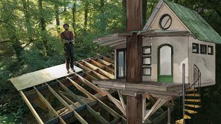 Building A Beautiful Treehouse In The Forest Alone  Part 1