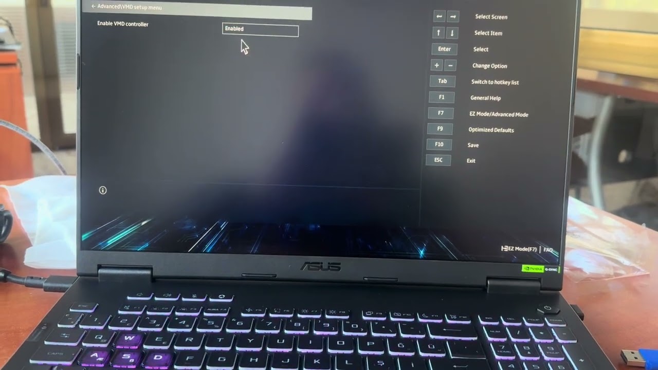ASUS TUF LAPTOP VMD AYARI FREE DOS DISK GOSTERME
