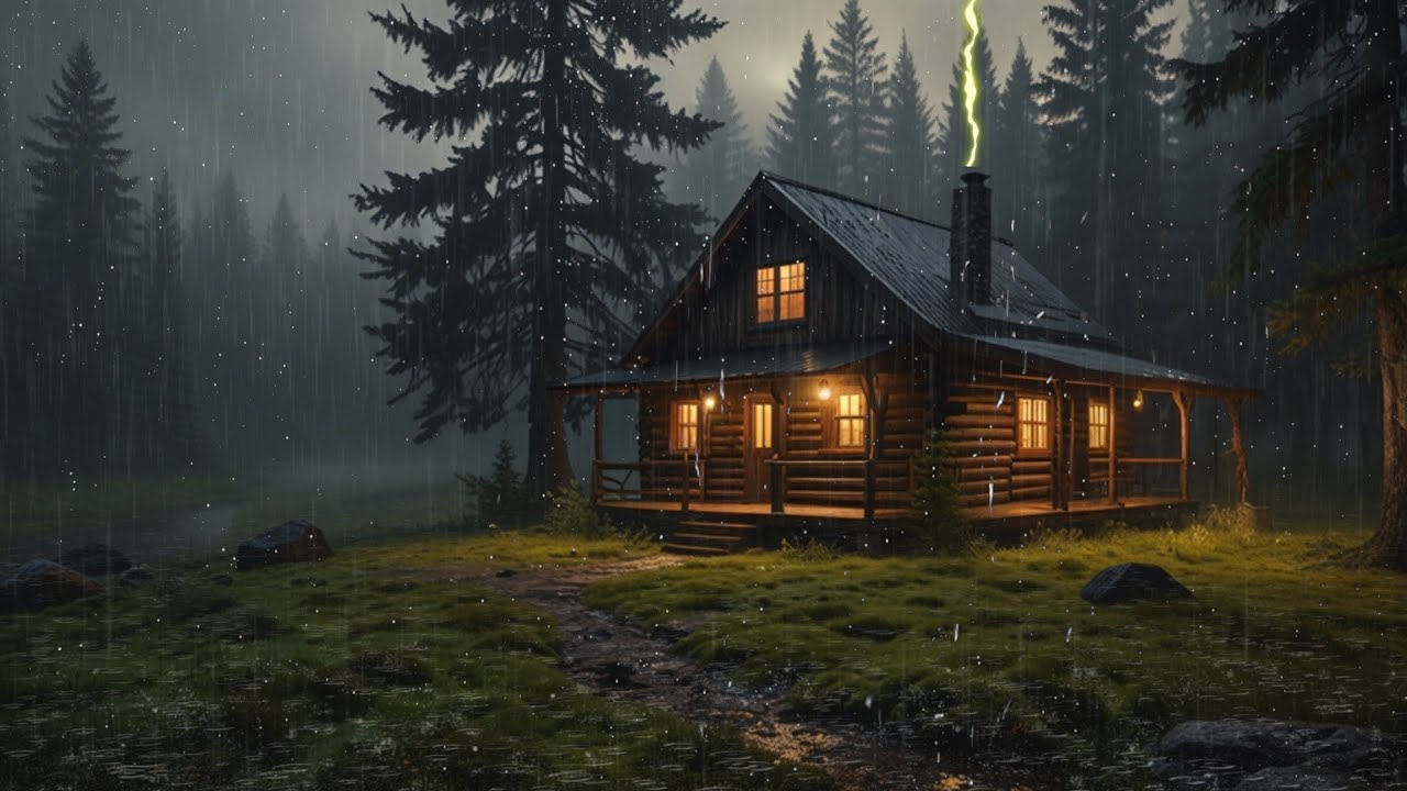 Serene Thunder & Rain in a Hidden Wooden Cabin | ASMR for Deep Sleep