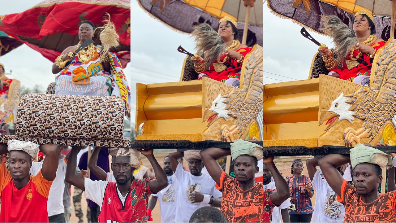 Wow🤩rich cultural display as queens were being carried in palanquins during a festival in mankesim