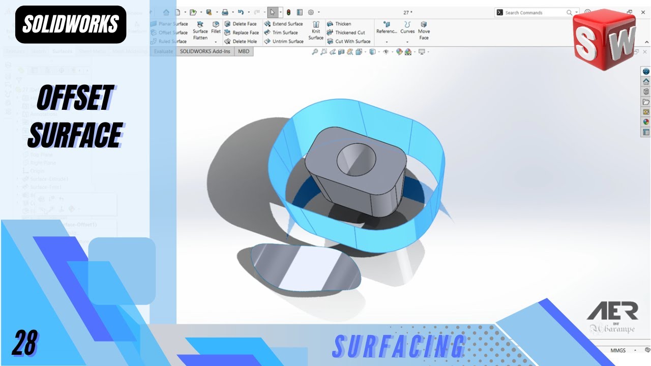 Offset Surface | Surfacing | Solidworks Tutorial | Stage #28 Eng - AER ...