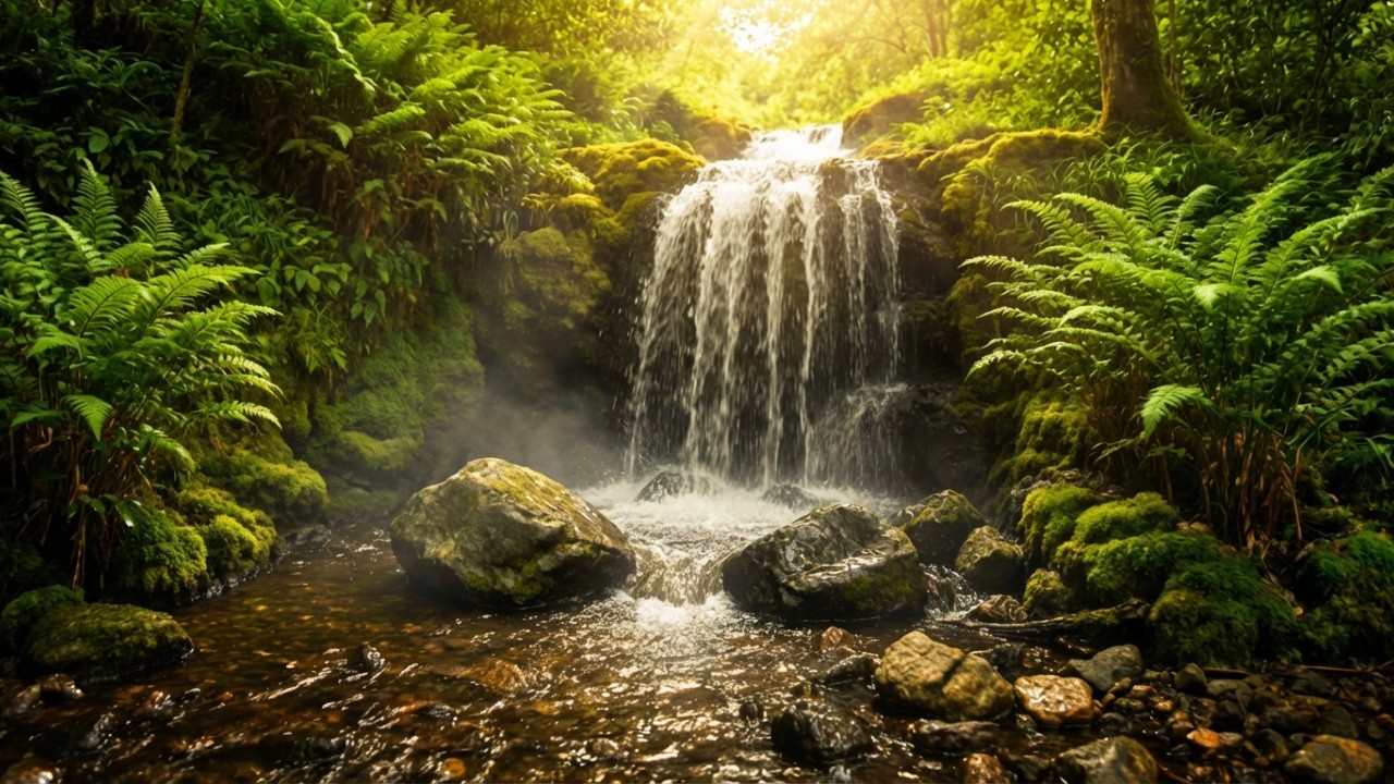 Let Go of Stress Sleep Melody by Dark Waterfall in Tranquil Moonlight Valley 🌙💧💙