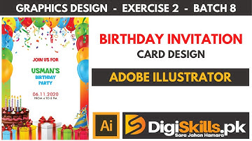 Digiskills Graphic Design Exercise 2 Batch 8 Solution | Birthday Invitation Card Design | GTECH TV