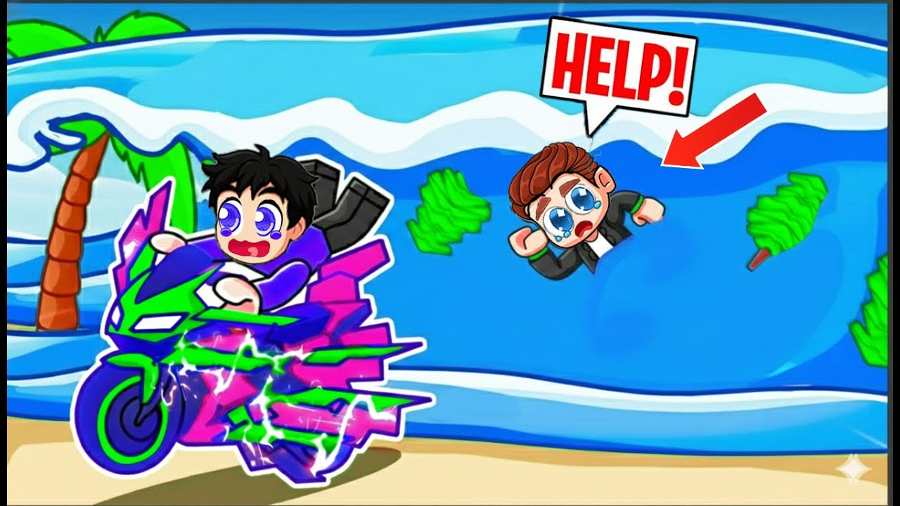 RIDE BIKES TO ESCAPE THE MEGA TSUNAMI IN ROBLOX!!