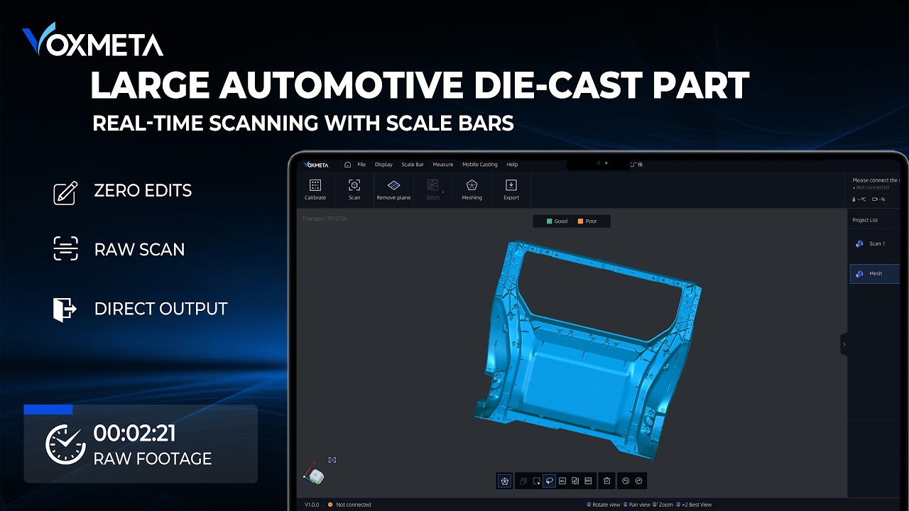 VoxMeta H1 PRO scanning a large automotive die-cast part