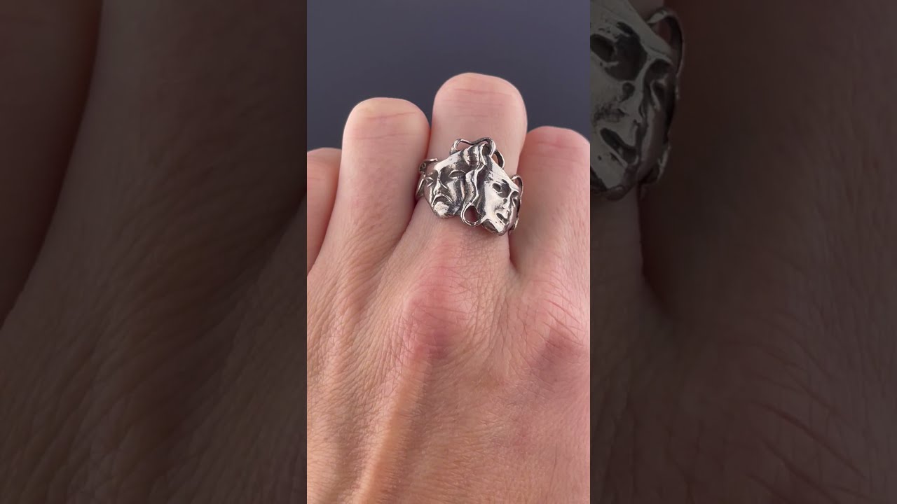 Sterling Silver Masquerade Mask Ring, Sz 8