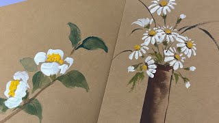 Postcard illustration (tea flowers, sweet potatoes, marigolds) How