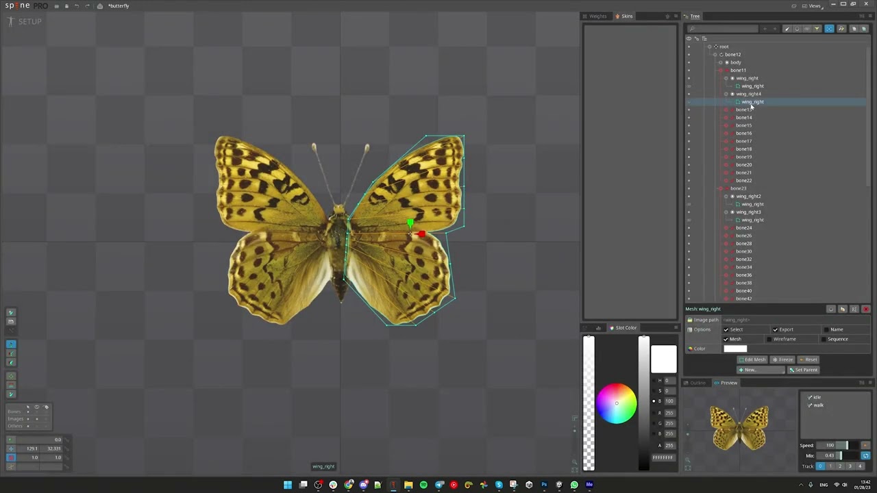 Spine 2D Butterfly wings shadow