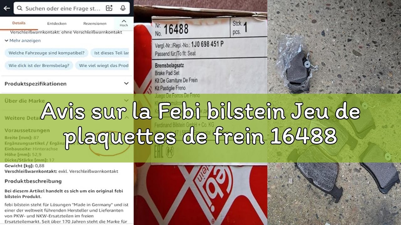 Avis sur la Febi bilstein Jeu de plaquettes de frein 16488 - YouTube