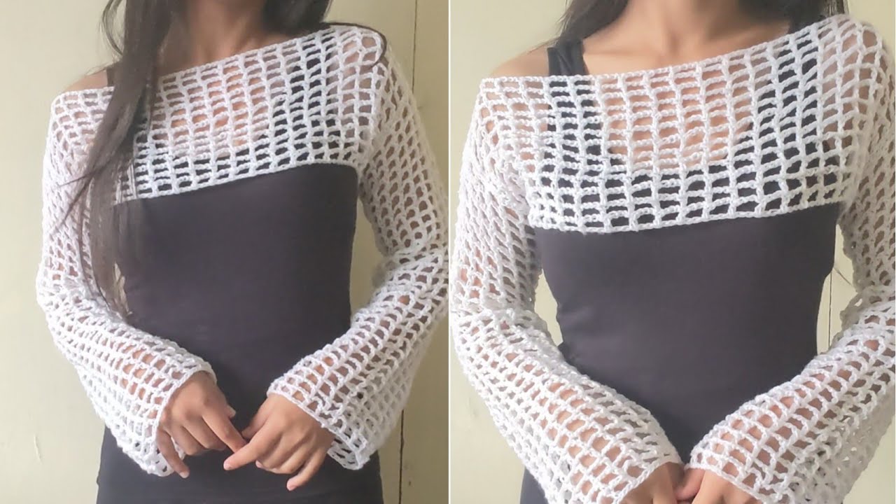 How to crochet fishnet bolero shrug / mesh shrug🤍 simple and easy steps ...