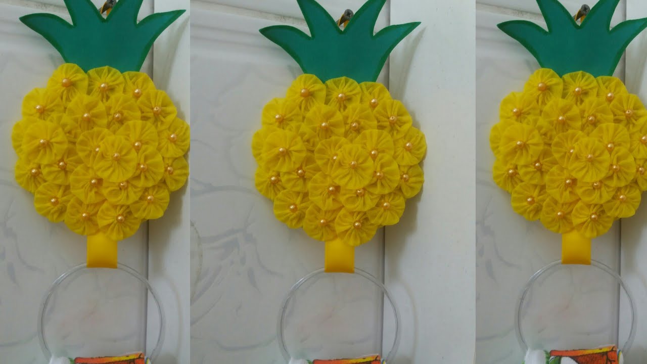 Porta pano de prato de abacaxi feito com fuxico de TNT