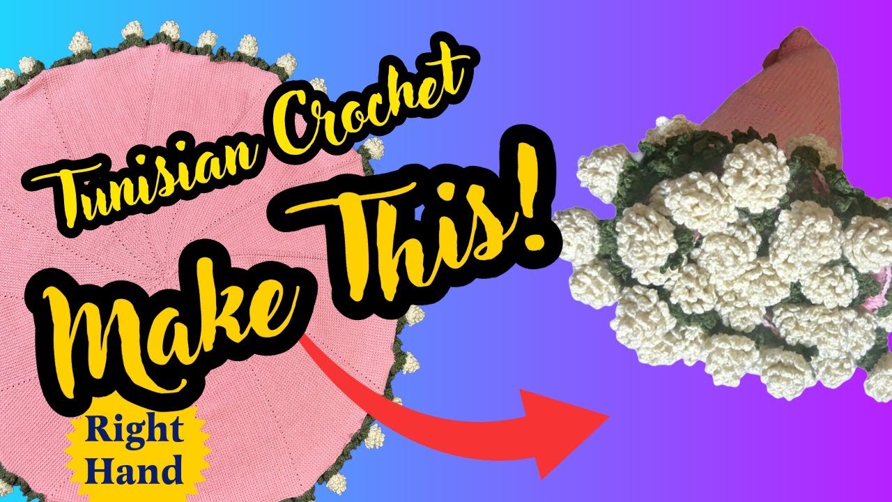 [RIGHT HAND]Tunisian Crochet Flower Bouquet Blanket: Full Step-by-Step Guide