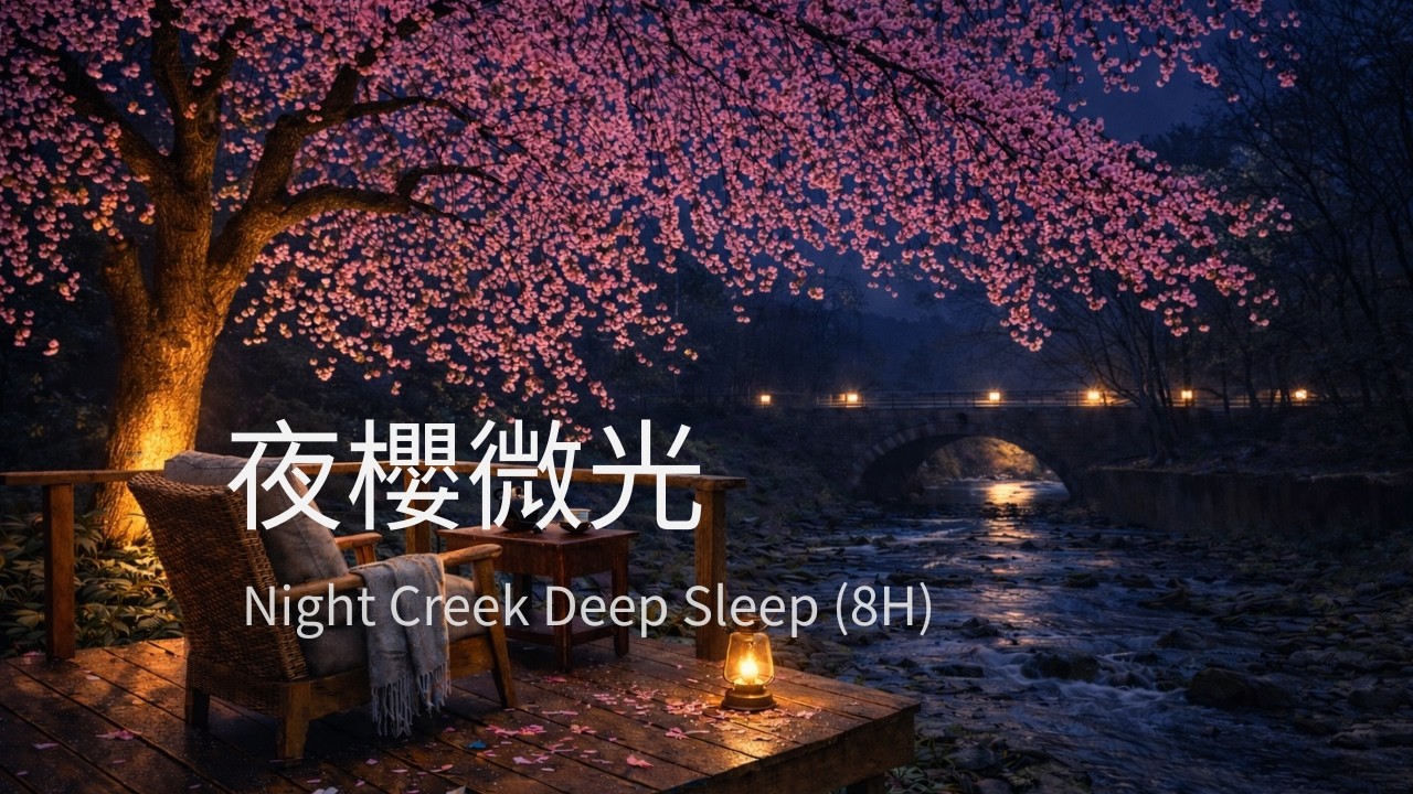 夜櫻微光・櫻花溪畔｜Night Creek Sounds (No Music, No Talking) 8 Hours for Deep Sleep
