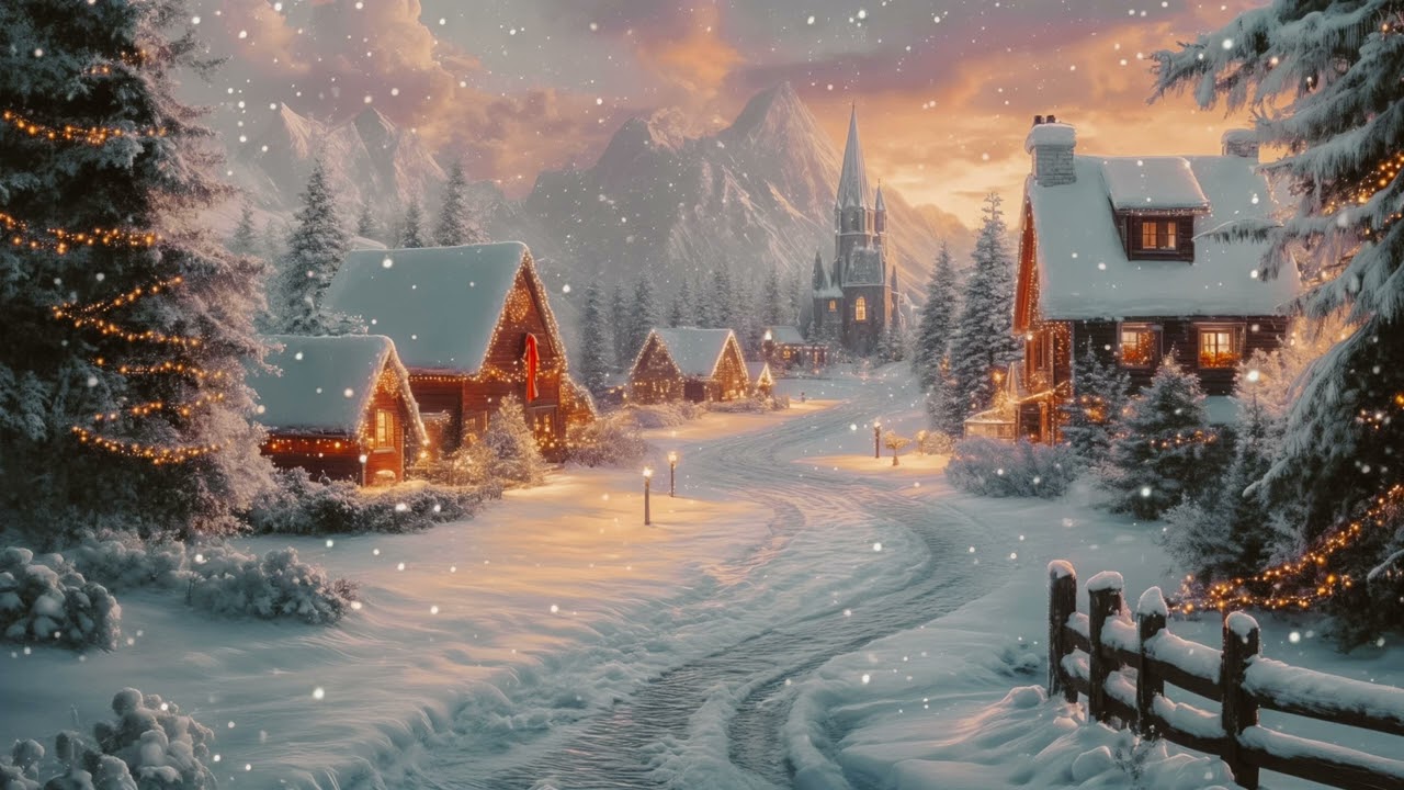 Winter village landscape art