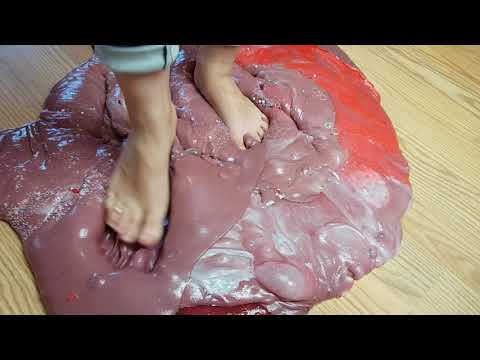 Foot slime video - feet into slime. Mixing all my slime  into a giant slime smoothie