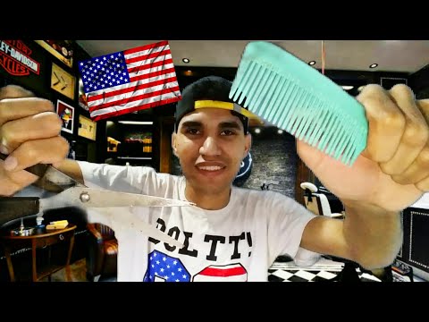 ASMR - BARBEIRO AMERICANO CORTANDO SEU CABELO💈✂️