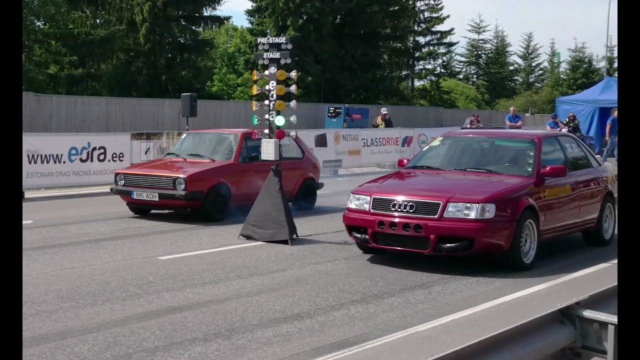 Audi S4 C4 2.2TQ vs Volkswagen Golf MK1 4X4 1/8mile drag race Audi S4 C4 2.2TQ vs Volkswagen Golf MK1 4X4 1/8mile drag race