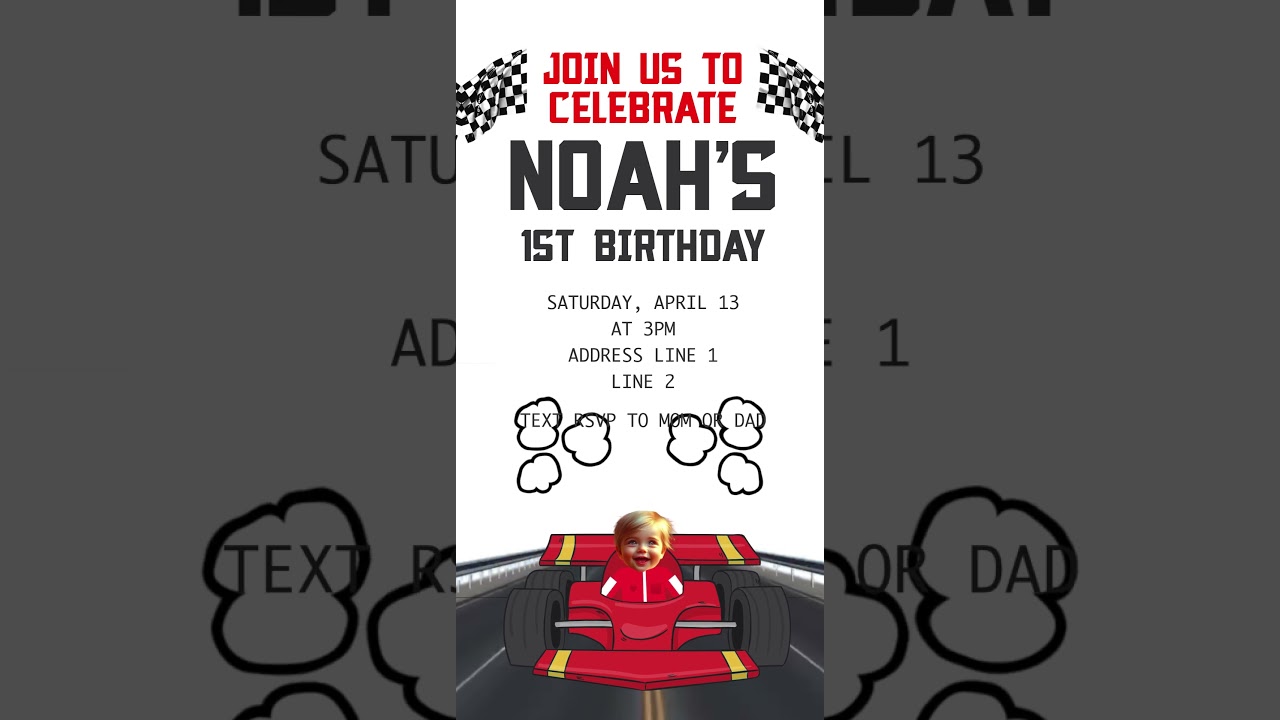 Race on Over Fast One Birthday Video Invitation