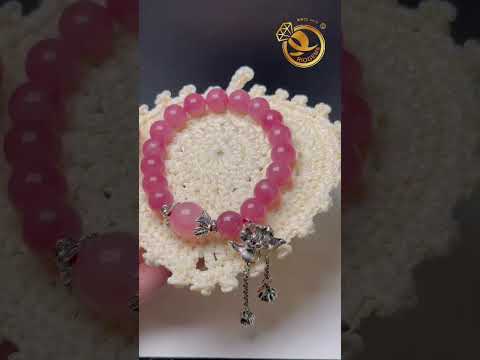 Vòng Thạch Anh Hồng 11 ly Mix Charm Bạc Hoa Lá