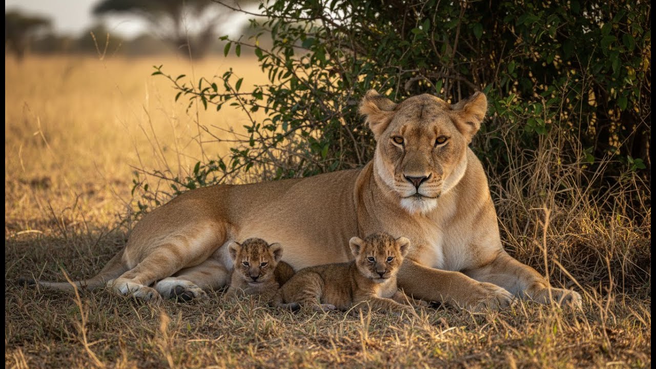 Relaxing African Wildlife | 1 Hour of Lion Family Ambience and music
