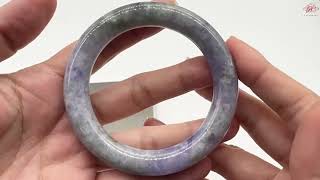 肌容雪】天然緬甸A貨紫飄綠花翡翠圓條手鐲編號585(鐲圍56.8mm#18號)附
