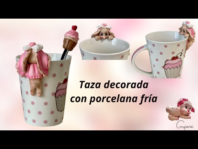 Tazas decoradas con pasta flexible, rusitas  Animalitos en porcelana fria,  Como hacer porcelana fria, Muñecos de porcelana fria