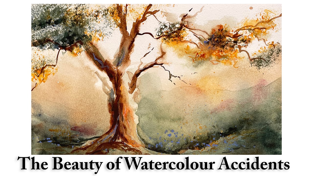 Embracing Watercolour Accidents and Mistakes | Loose Atmospheric Landscape | A Tree in Sunset Light
