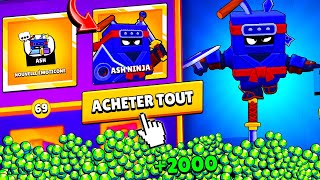 J'ACHETE TOUT le BRAWL PASS avec 2000 GEMMES et JE MAX ASH sur Brawl Stars PACK OPENING SAISON 8