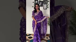 TABBY ORGENZA SILK WITH SEQUENCE EMBROIDERY DESIGN C’PALLU WORK SAREE(BLOUSE UNSTICH #indianweavers