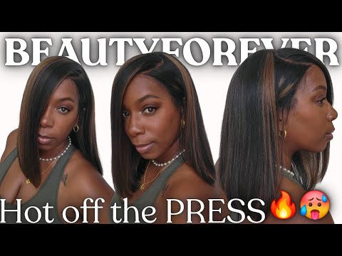 It’s TOO HOT for Leave Out🔥Bob Wig Fresh Press w/ Gold Highlights | Natural Install | BeautyForever
