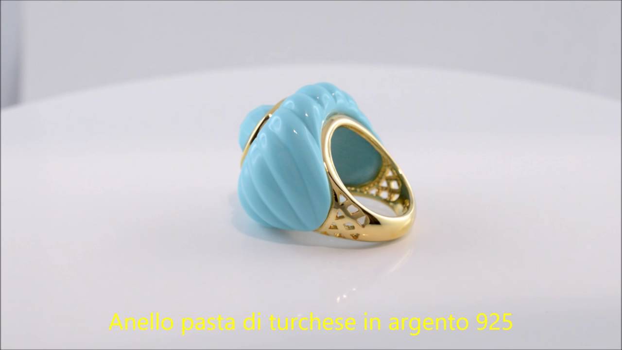 Anello pasta di turchese con zirconi in argento 925 www.diennecigioielli.com