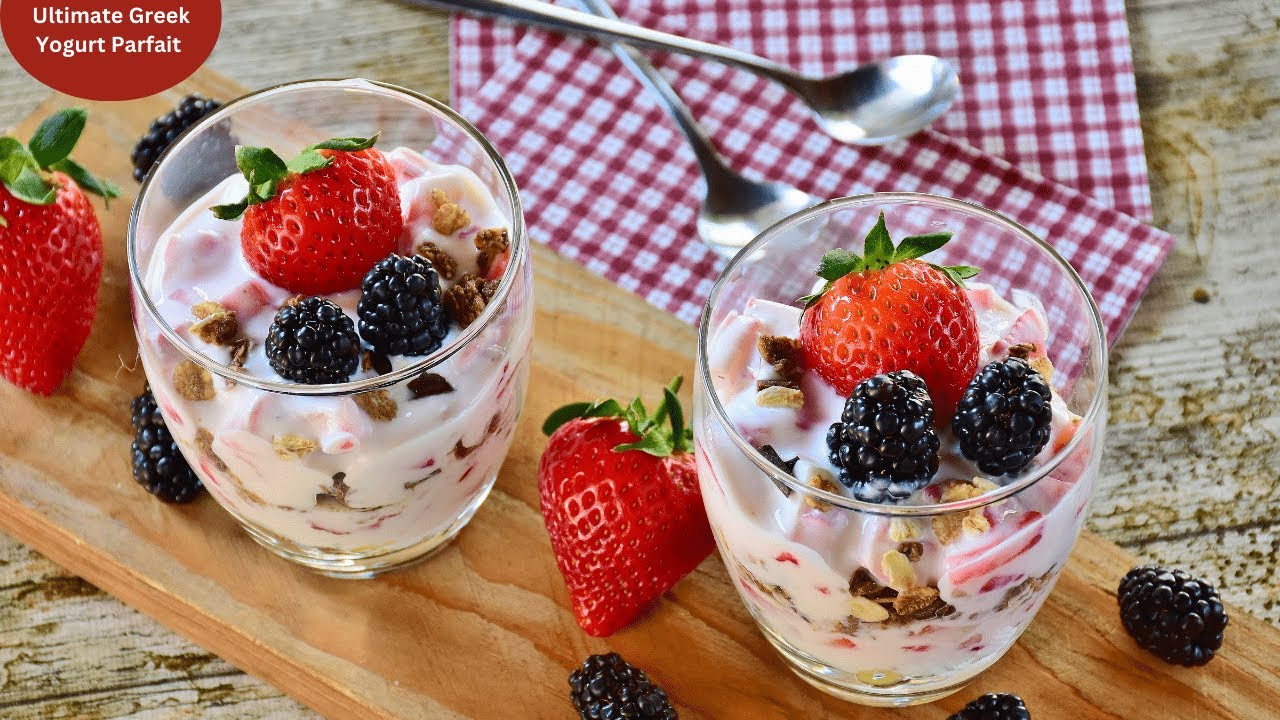 Granola yogurt parfait with fresh kiwi pomegranates