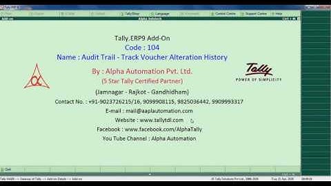 Tally Add On : Audit Trail - Track Voucher Alteration History in Tally.ERP9 software.