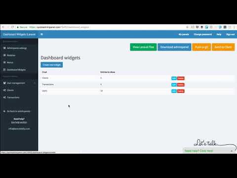 Dashboard Widgets Module in Laravel QuickAdminPanel