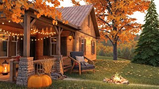 Download Lagu Autumn Cozy Cabin Porch in Forest Ambience with Falling Leaves, Campfire and Relaxing Fall Sounds MP3
