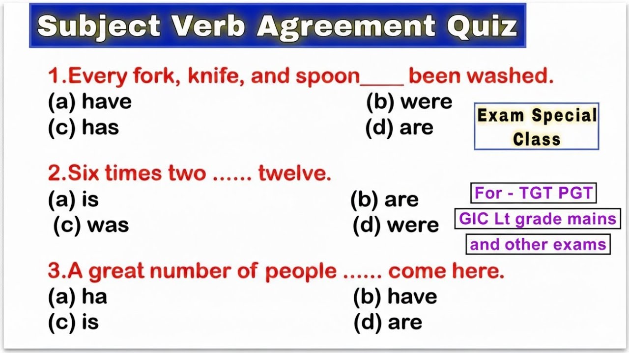 Subject–Verb Agreement Exercise | Most Expected Questions | All Competitive Exams 2026