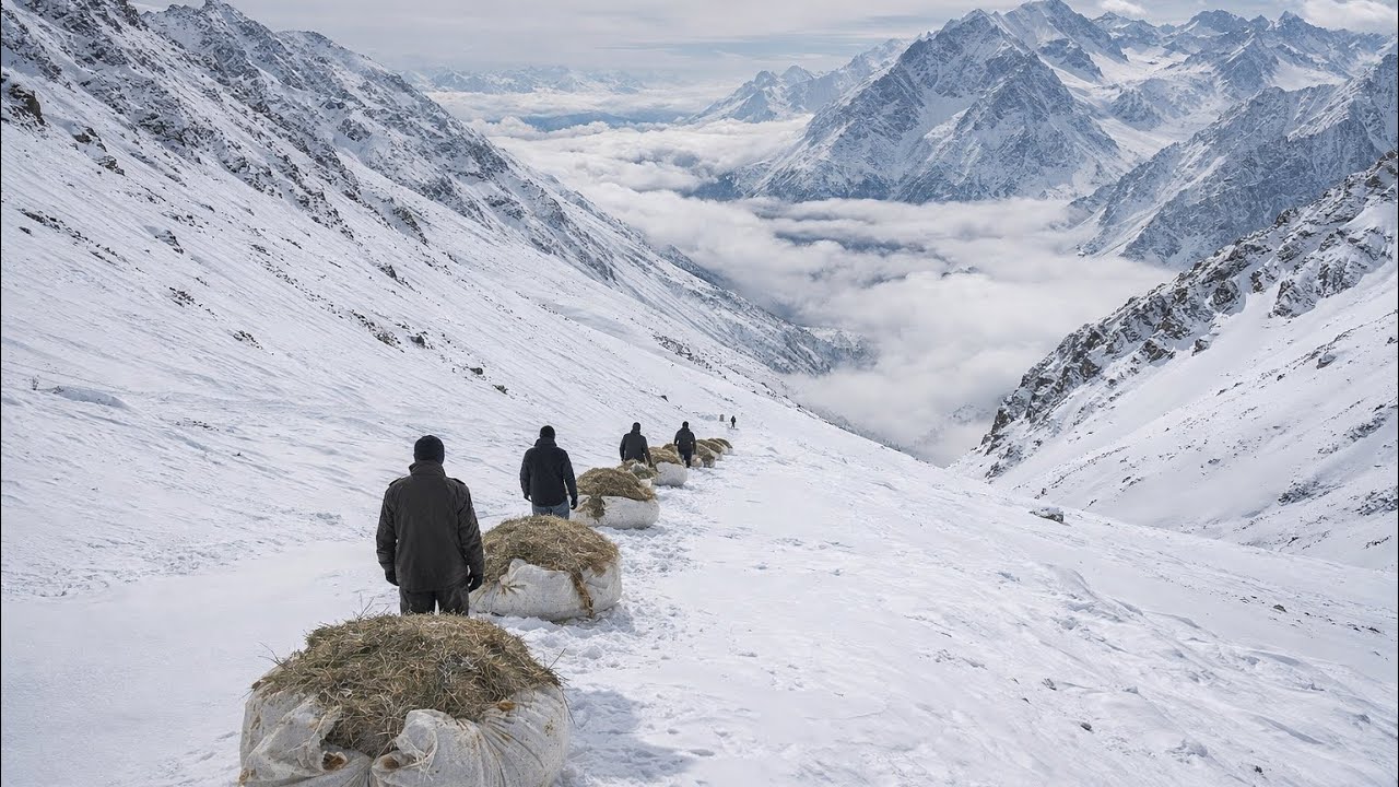 KIŞIN ZORLU MÜCADELESİ:DAĞLARDAN HAYVANLARA OT TAŞIMA