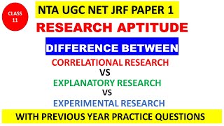 NTA UGC NET JRF PAPER 1 || DIFFERENCE BETWEEN CORRELATIONAL VS EXPLANATORY  VS EXPERIMENTAL RESEARCH