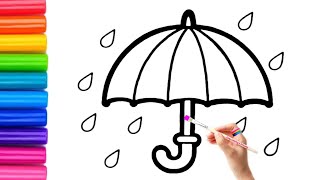 How to draw cute and easy Umbrella | Easy Drawing, Painting and Coloring for Kids & Toddlers