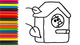 Draw and color easy a cute bird in the house🐦🌈 Drawing for kids 🐦 Art painting ideas for children 🌈🐦