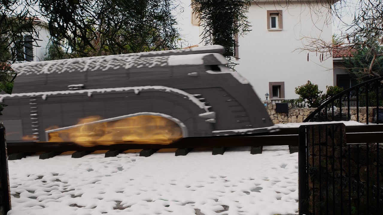 Snowpiercer in neighborhood. Made in Blender