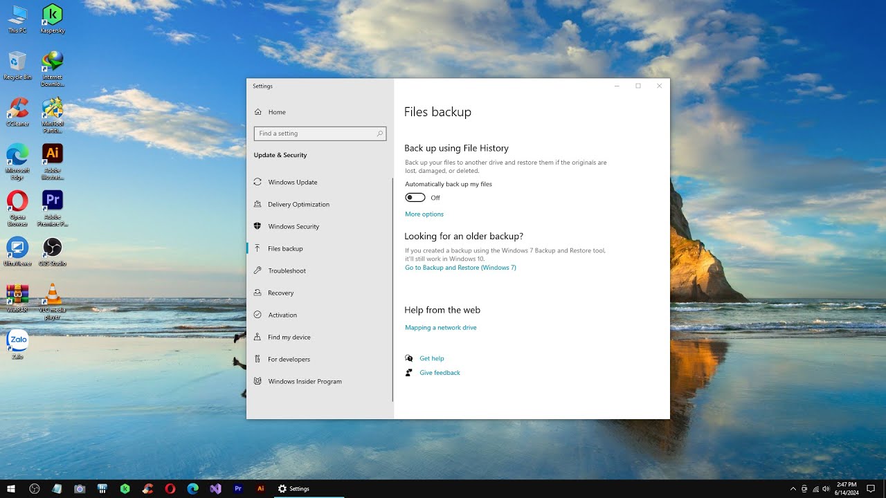 Backup essential data using built-in tools in Windows 10.