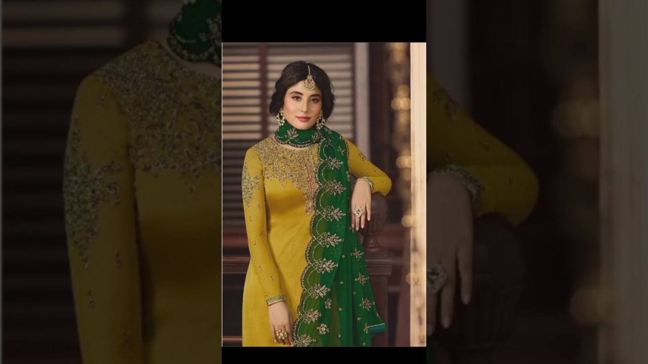 yellow colour silk suit with green dupatta 💗💗