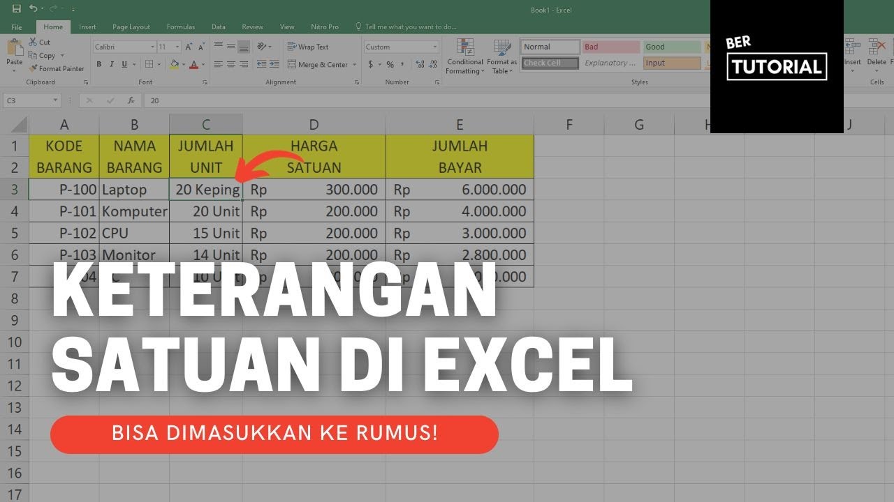 Menambahkan satuan pada angka di Excel dengan custom format