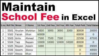 How to Maintain School Fee in Excel