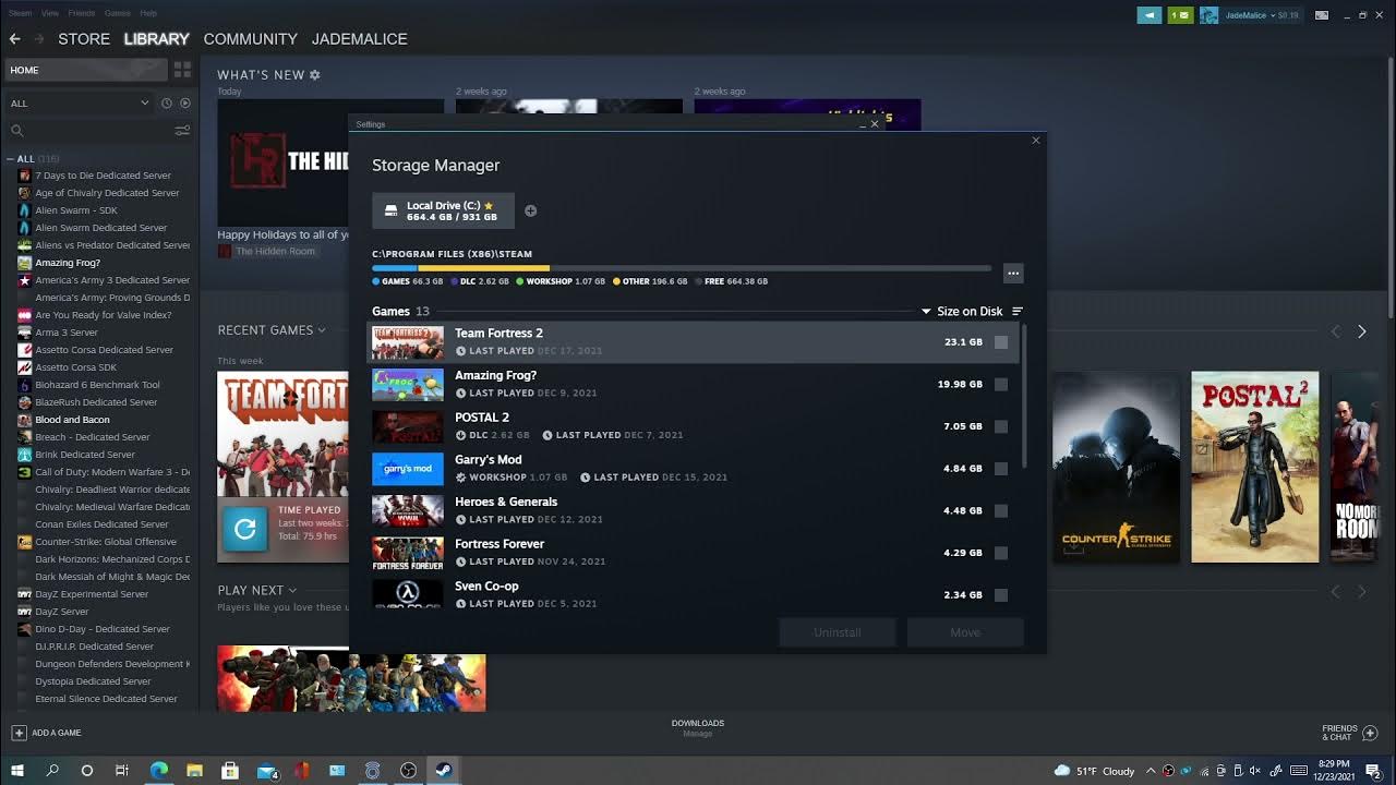 PSA: On Steam you can easily see how much space your games take on