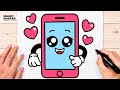 How to Draw a Cute Kawaii Mobile Phone ???????? | Easy Cute Digital Illustration