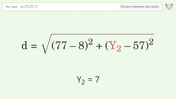 Find the distance between two points p1 (8,57) and p2 (77,7): Step-by-Step Video Solution